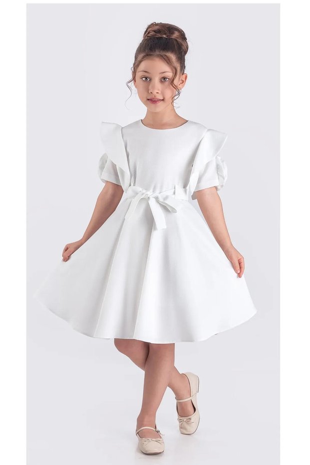 Girls' Rose-Detail Short-Sleeve Dress ELB.2717