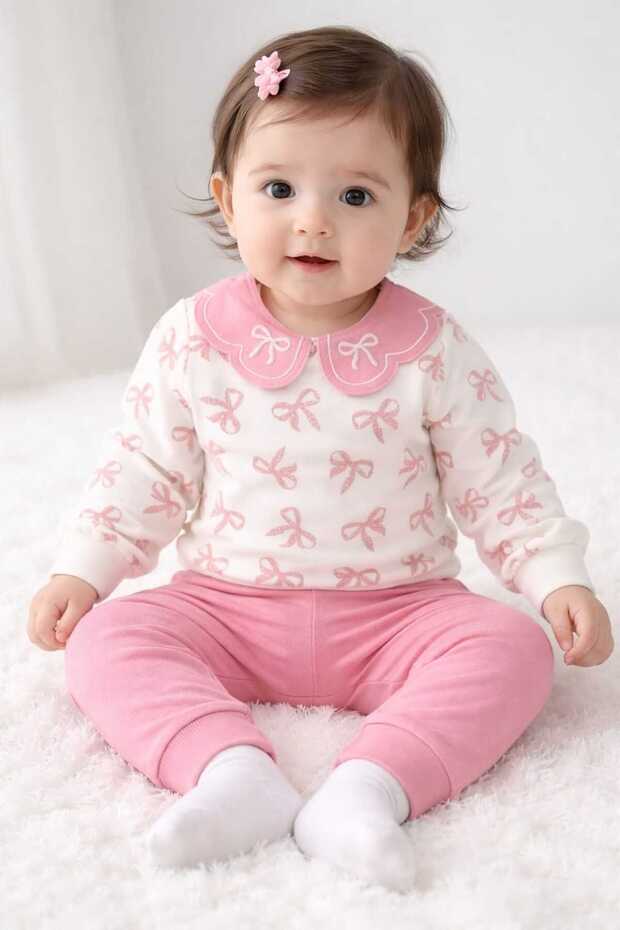 Collar Detail Baby Set 100% Cotton