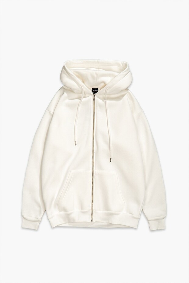 Ekru Basic Oversize Erkek Ceket Hoodie - 5