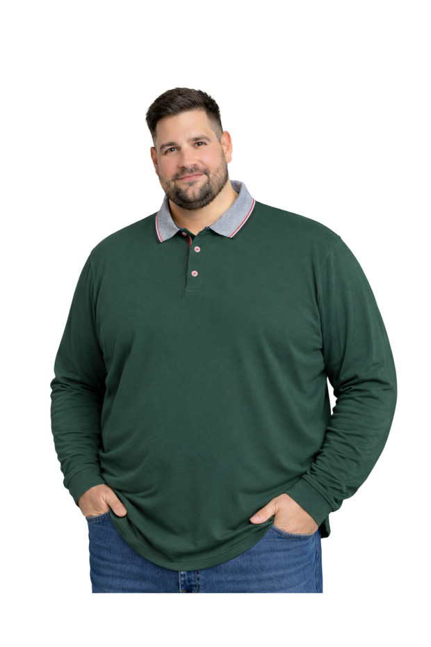 Men's Large Size Nefti 100% Cotton Polo Collar Long Sleeve T-Shirt 5Xl-6Xl-7Xl-8Xl