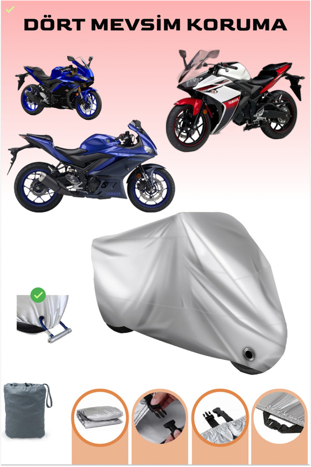 Gray, Yamaha Yzf R25 Abs, Motorcycle Tarpaulin, Lock Compatible, Rear Bag Incompatible