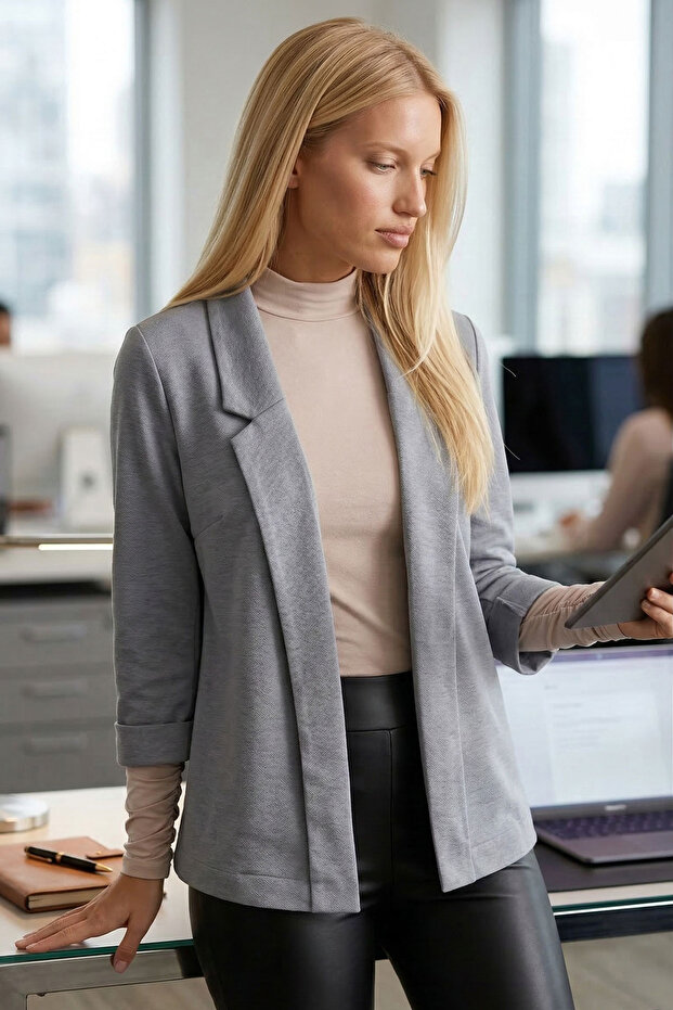 Women's Gray Double Sleeve Jacket Arm-26K001054