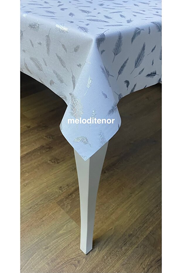 Glittery Stain-Resistant Off-White Luxury Linen Pvc Oilcloth with Shiny Iridescence Tablecloth