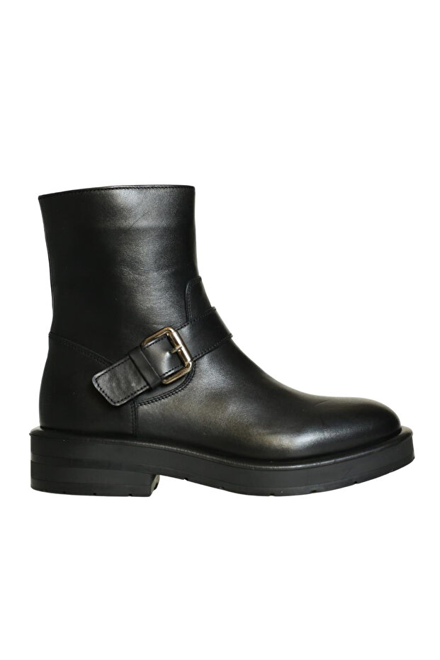 Black Leather Women's Buckle Boots