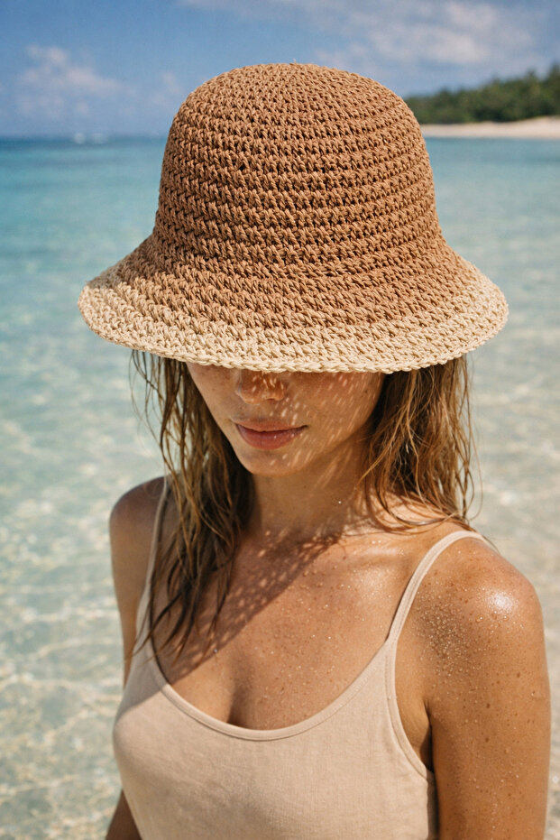 Camel Imported Hand Knitted Straw Hat Hsr2072