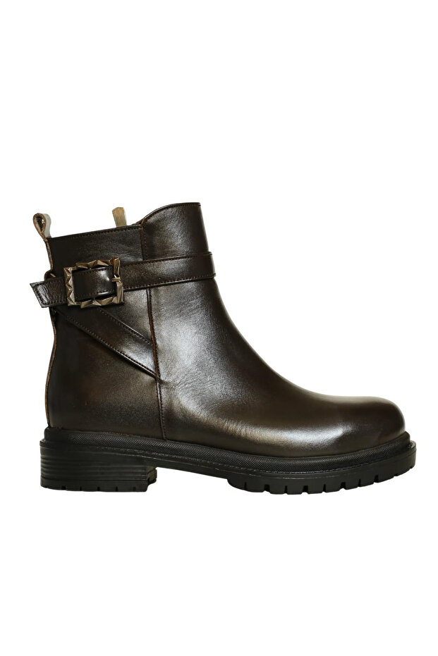 Brown Leather Women's Buckle Boots