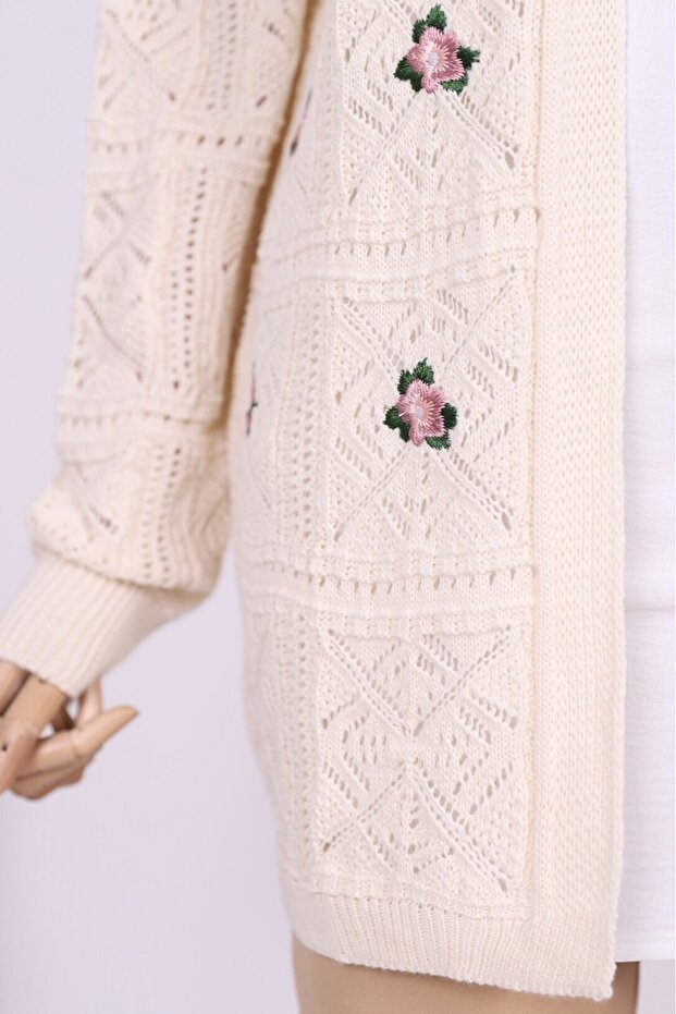 Openwork Embroidered Cardigan -Ecru - 4