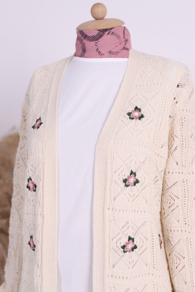 Openwork Embroidered Cardigan -Ecru - 5