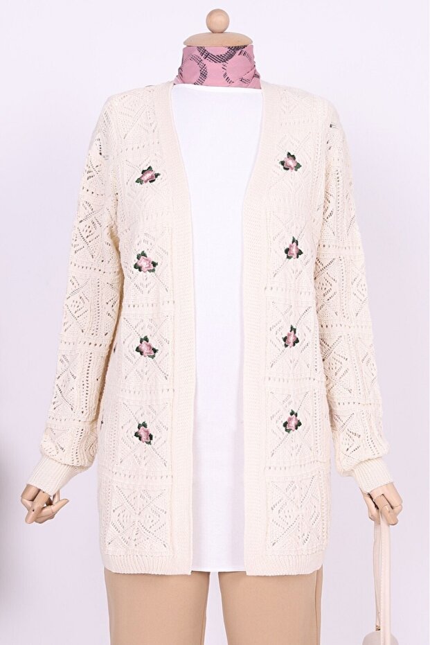 Openwork Embroidered Cardigan -Ecru - 3