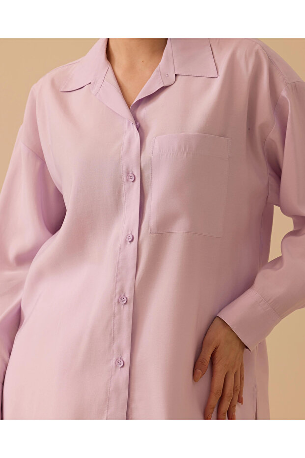 Oversize Basic Keten Gömlek - 5