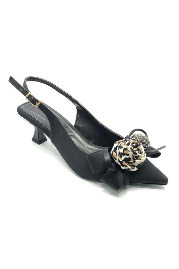 Feles Scarf Ribbon Detailed Open Back Stiletto Women's Heeled Shoes Black