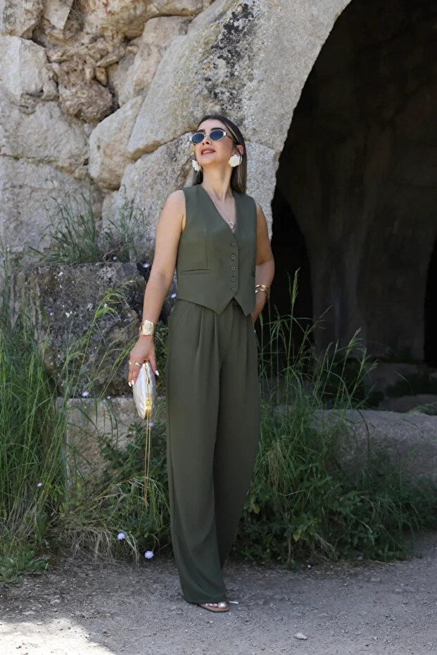 Green Five Button Vest - 2