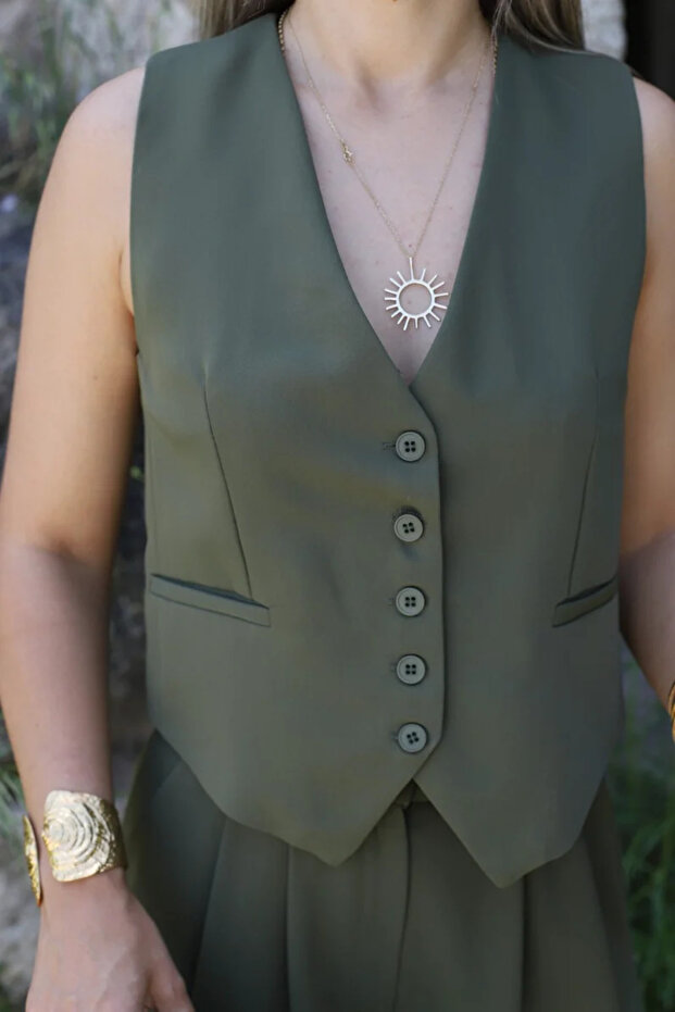 Green Five Button Vest - 4