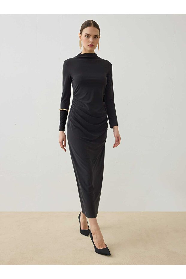 ντραπέ Λεπτομερές Φόρεμα - Μαύρο - - 2