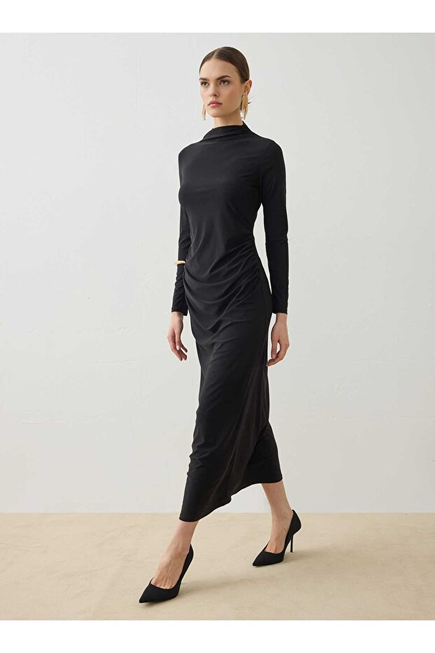 ντραπέ Λεπτομερές Φόρεμα - Μαύρο - - 3