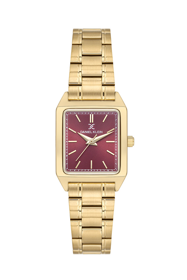 Dkf.2315A New Trend Burgundy Dial Gold Color Cornered Women's Wristwatch