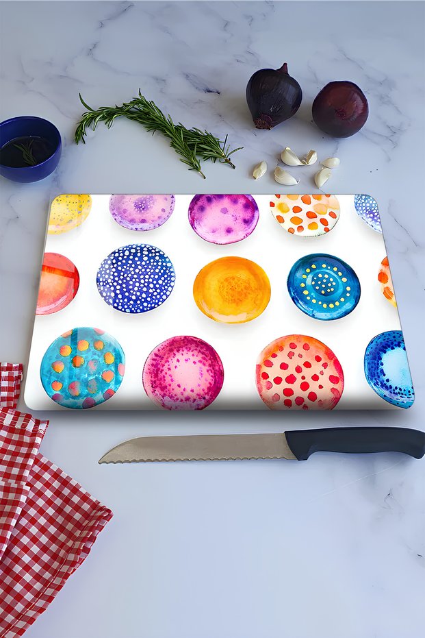 Colorful Dot Pattern Tempered Glass Cutting Board 21X30 cm Size Uv Printing - Ckt051