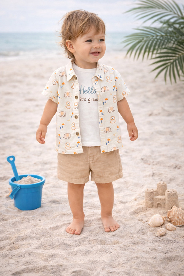 100% Cotton Muslin Animal Patterned 3-Piece Baby Set Rompers – Breathable Construction, Soft Texture, Daily Use
