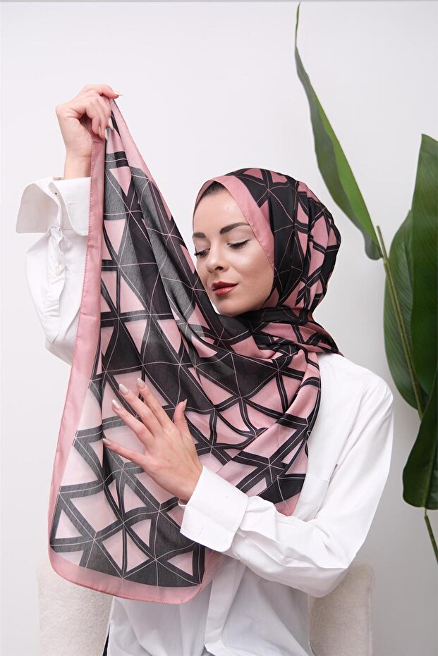 Modern Lines Triangle Patterned Digital Soft Shawl - 3