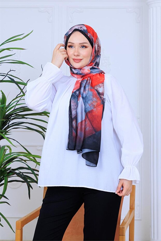 Geometric Harmony Patterned Digital Soft Shawl - 8