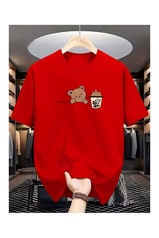 تي شيرت للجنسين "Bear Bubble Tea" مطبوع - تصميم عصري
