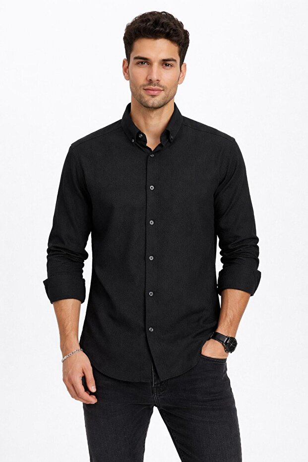 Plus Barkod Long Sleeve Slim Fit Men's Shirt - 7578