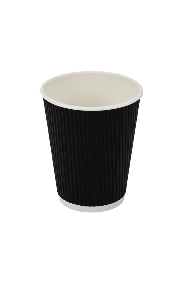 Ripple Paper Cups 8 Oz – Black – Pack of 25 x 20 pkt – Triple-Wall Insulated Disposable Cups f