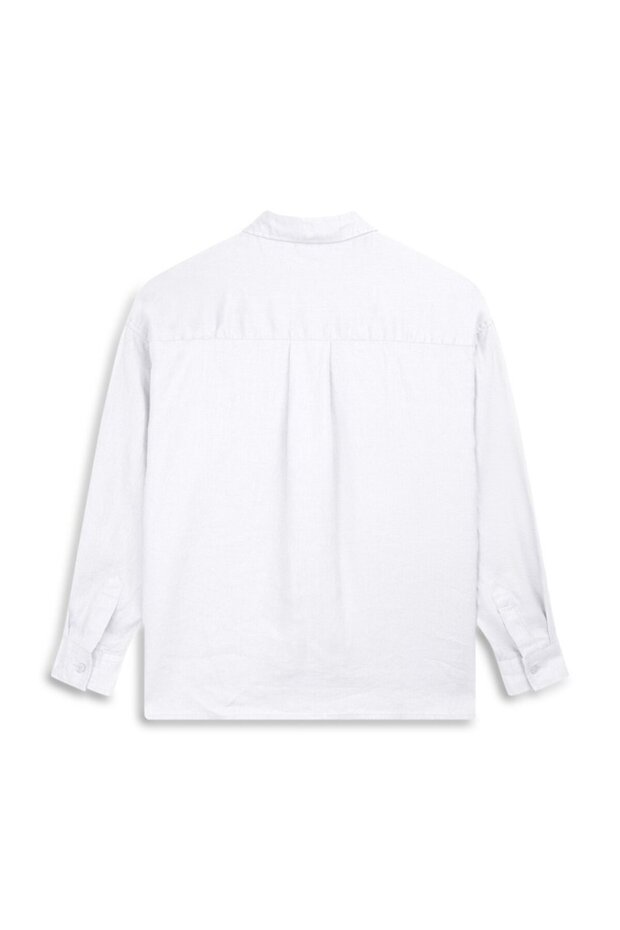 Uzun Kollu Basic Düğmeli Beyaz Gömlek - 2