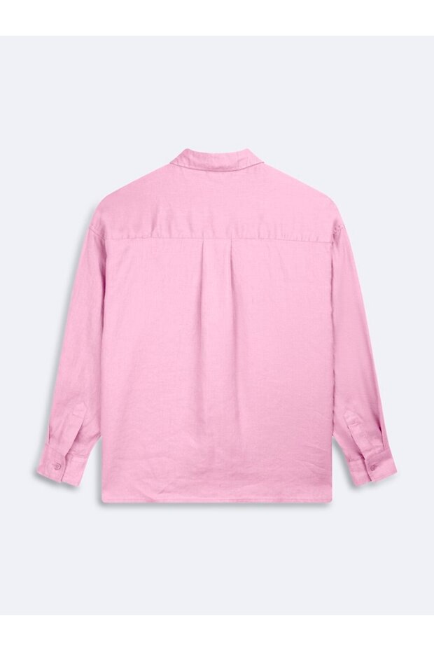 Uzun Kollu Basic Düğmeli Pembe Gömlek - 2