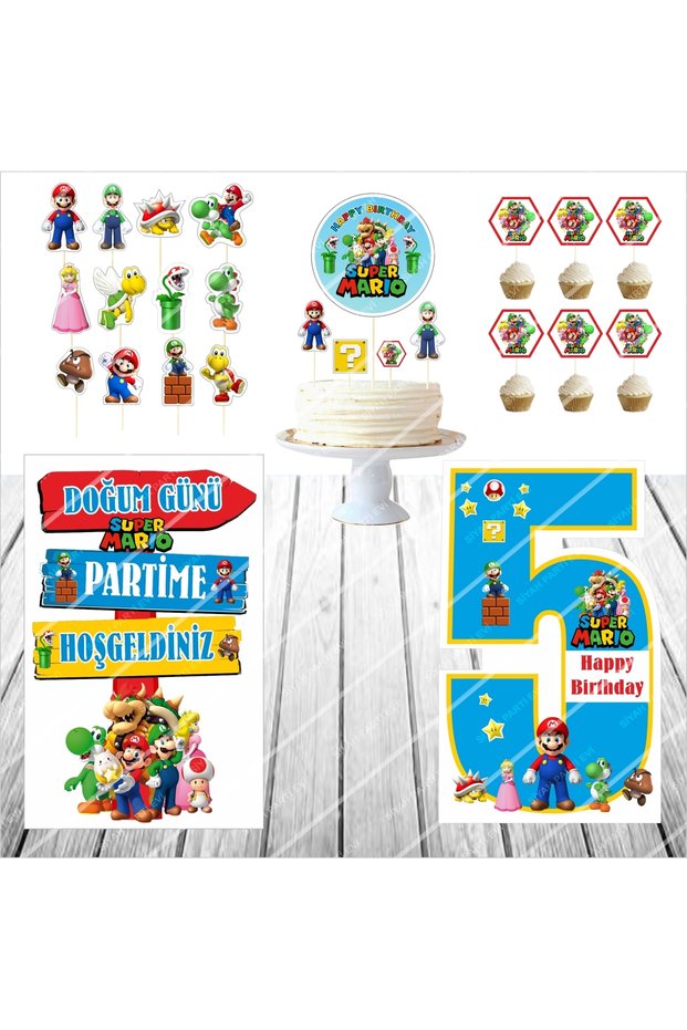Super Mario Birthday Table Board / Cake Decoration Set Age 5