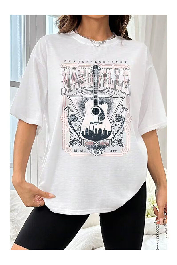 Unisex Music City Printed Oversize T-shirt