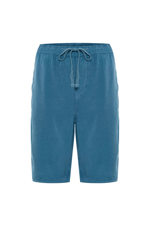 Men's Blue Straight Fit Elastic Waist Shorts