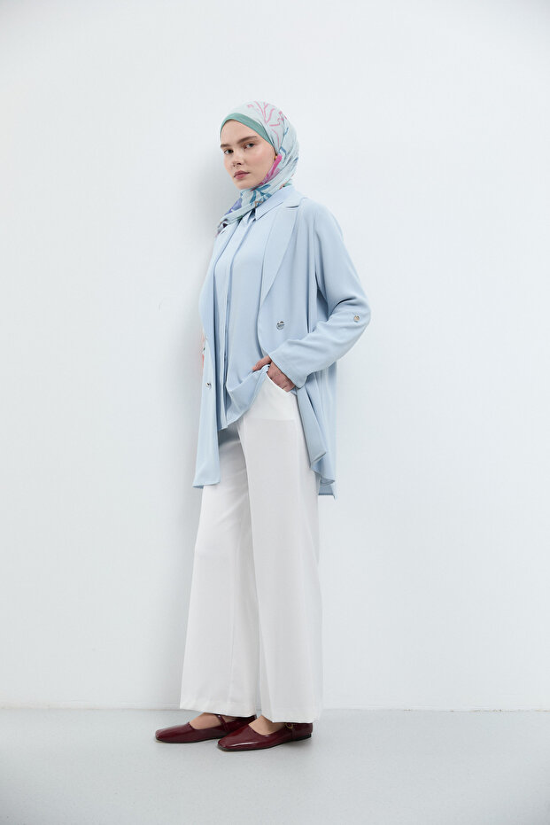 Belden Yarım Lastikli Basic Pantolon - Ekru - 1