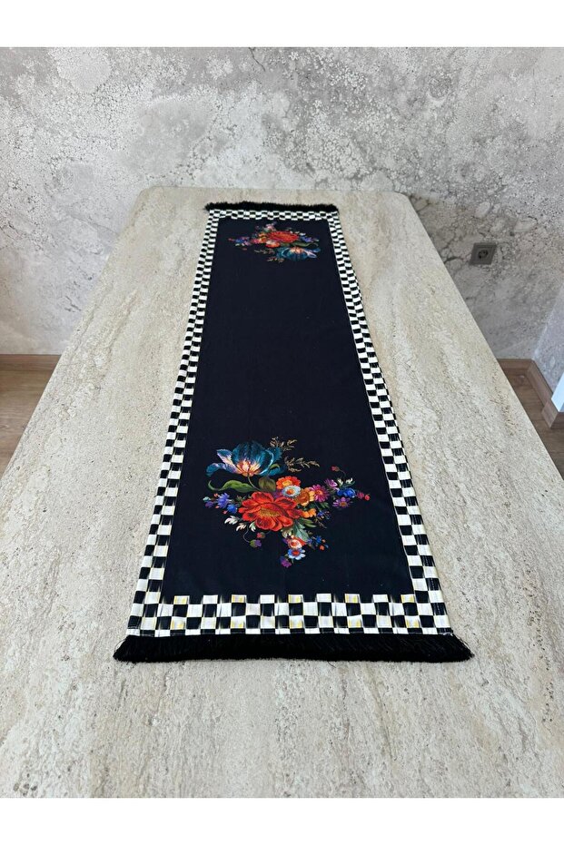 Mckenzie Flower Pattern Suede Table Runner