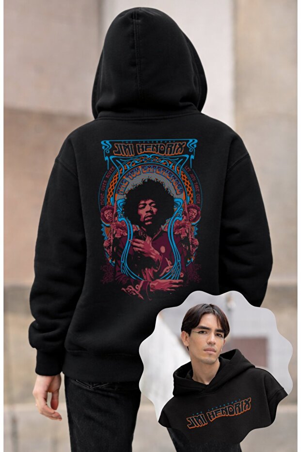 Unisex Oversized Jimi Hendrix Back Printed Hooded Sweatshirt