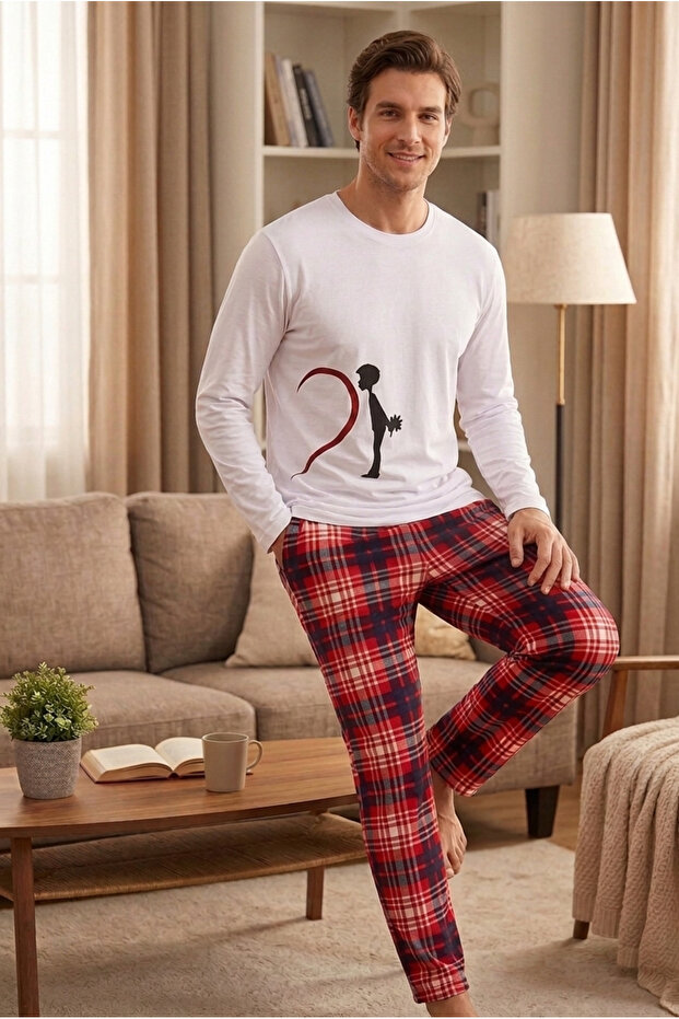 Set of Cotton Vectorial Heart Figured Lover Couple Pajamas