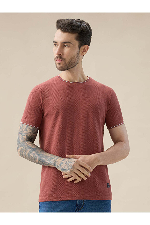 Textured Regular Fit Rust T-shirt