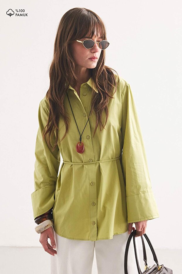 Kalın Manşetli Olive Gömlek - 3