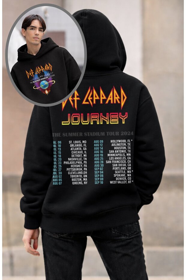 Unisex Def Leppard Journey Back Printed Hooded Sweatshirt, Oversized Rock Band Themed Hoodie