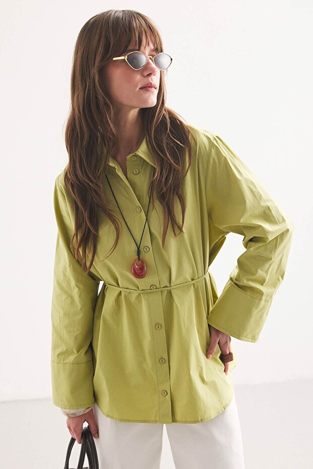 Kalın Manşetli Olive Gömlek - 5