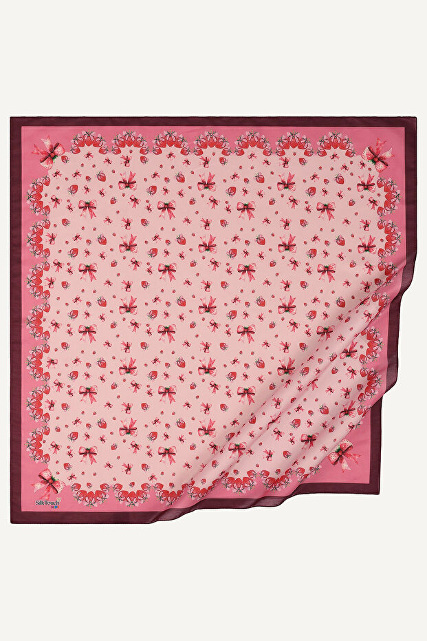 Girl's Strawberry Patterned Pink Soft Scarf 80*80 cm