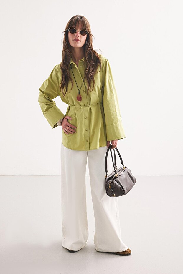 Kalın Manşetli Olive Gömlek - 4