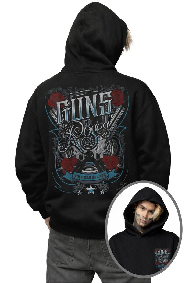 Unisex Oversized Guns N Roses Reckless Life Back Printed Hooded Sweatshirt