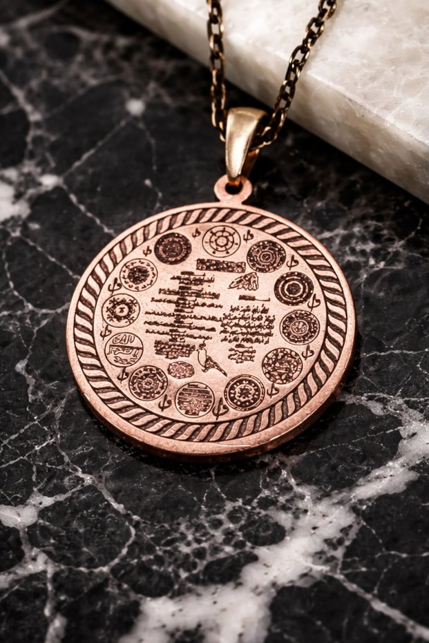 Women's and Men's Copper Necklace Nur Circle (Protection, Abundance, Evil Eye and Spiritual Balance) Pure Copper Necklace