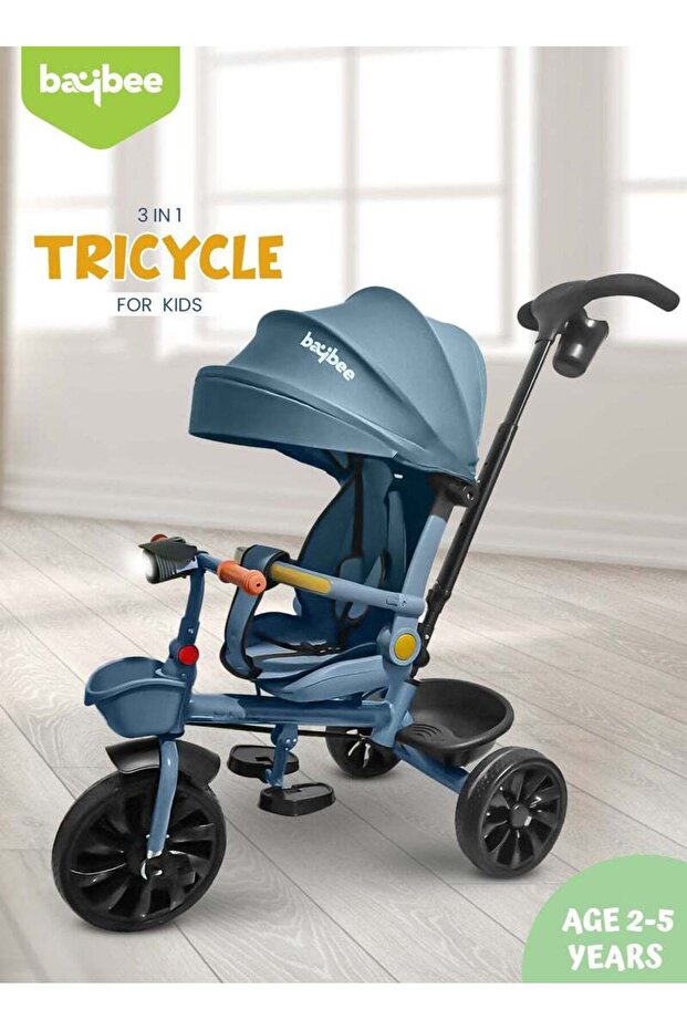 3-in-1 Baby Tricycle with Push Handle, Canopy & Rotatable Seat | Kids Cycle 1.5-5 Years Blue