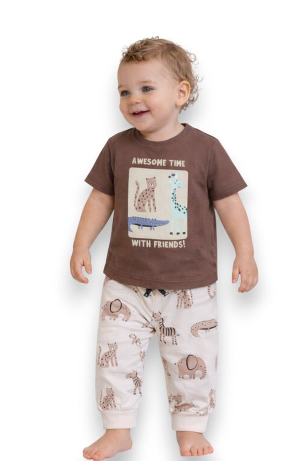 Infant Boys Animal Graphic Cotton Pajama Set – T-Shirt & Pajama Pants Nightwear