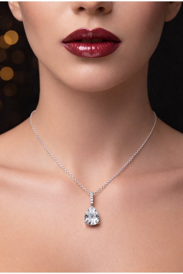 Silver Color Row Stone White Drop Model Sf Chain Steel Necklace