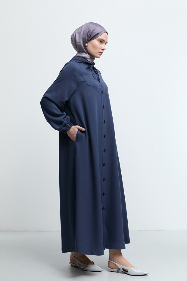 Kapüşonlu Ferace - Lacivert - 4