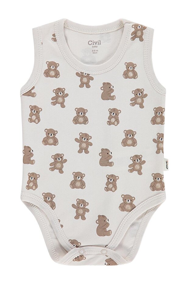 Teddy Bear Print 0-3 Years Old Snap-On Bodysuit - Beige