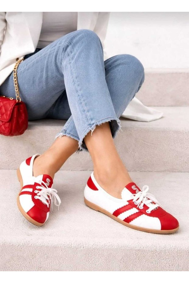 Women's Retro Striped White Brown Daily Lace-Up Ballet Flats - Casual Shoes